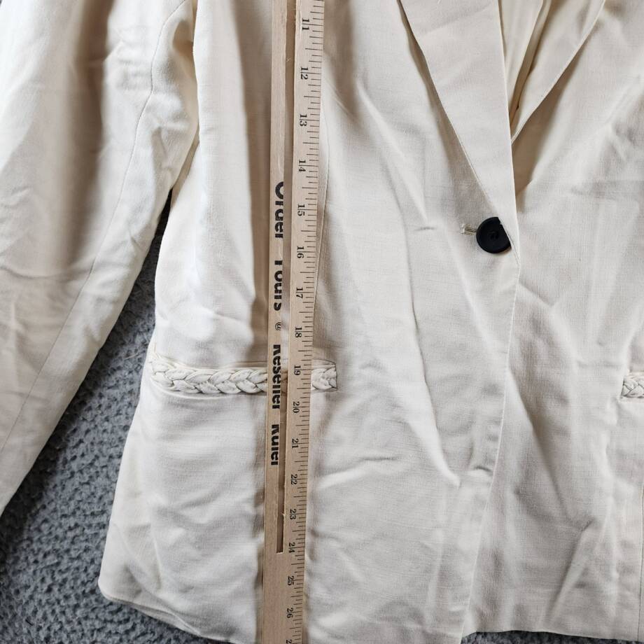 T Tahari Single Button Blazer Women's 12 Toasted Beige Braided Welt Pockets L/S