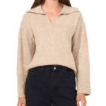Vince Camuto V-neck Spread Collar Sweater Women's M Almond Beige Pullover