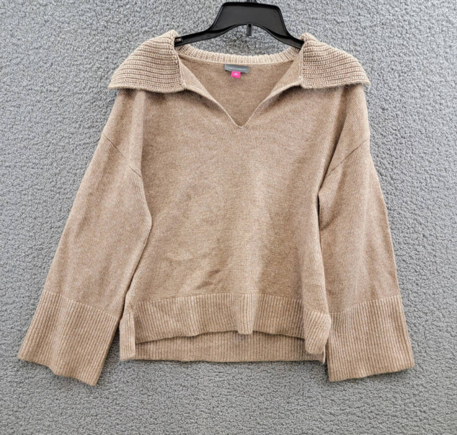 Vince Camuto V-neck Spread Collar Sweater Women's M Almond Beige Pullover