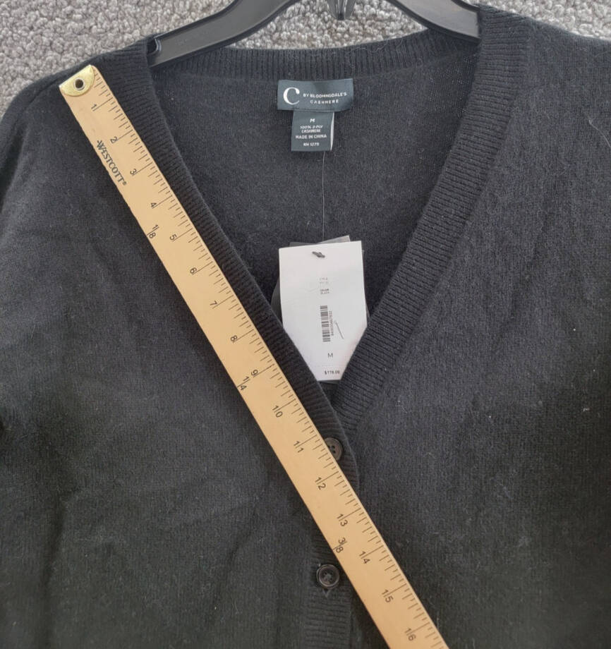 C by Bloomingdale's Cashmere V-Neck Cardigan Women's M Black Solid Long Sleeve