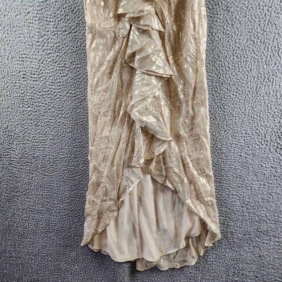 Ramy Brook Goldie Strapless Metallic Silk-Blend Dress Womens 4 Gold Ruffle Front