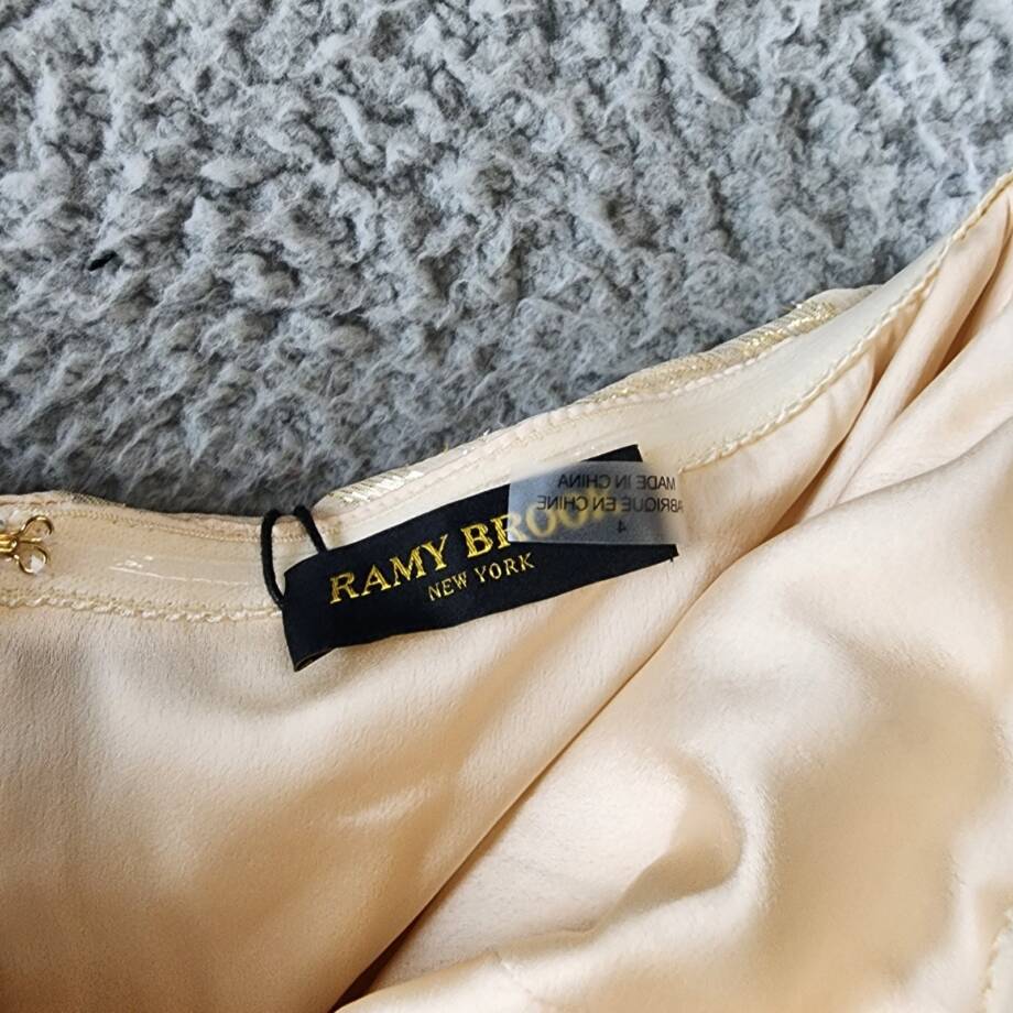 Ramy Brook Goldie Strapless Metallic Silk-Blend Dress Womens 4 Gold Ruffle Front