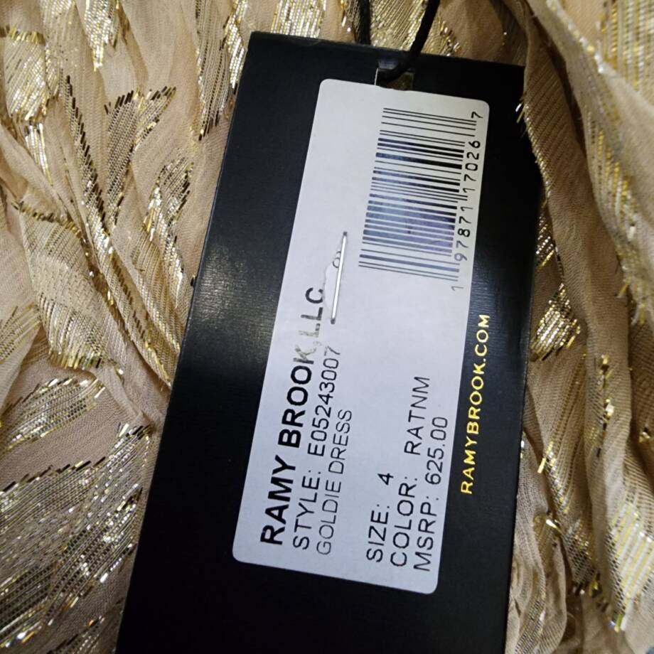 Ramy Brook Goldie Strapless Metallic Silk-Blend Dress Womens 4 Gold Ruffle Front