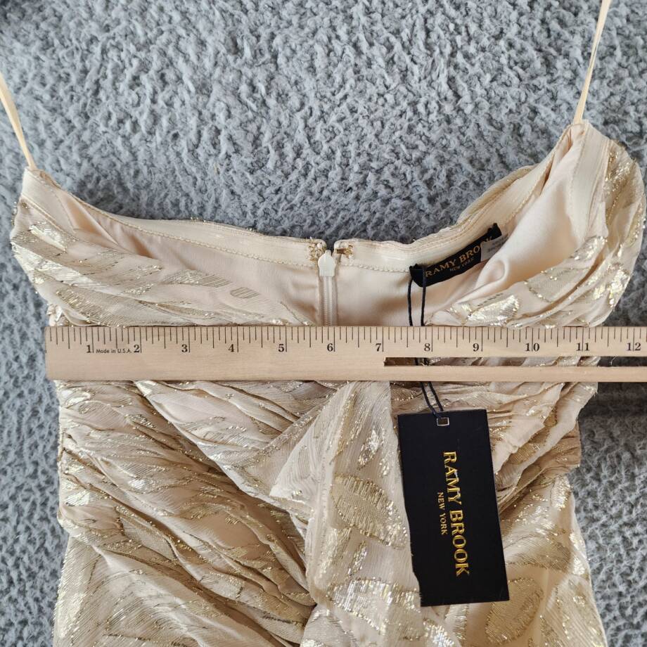 Ramy Brook Goldie Strapless Metallic Silk-Blend Dress Womens 4 Gold Ruffle Front