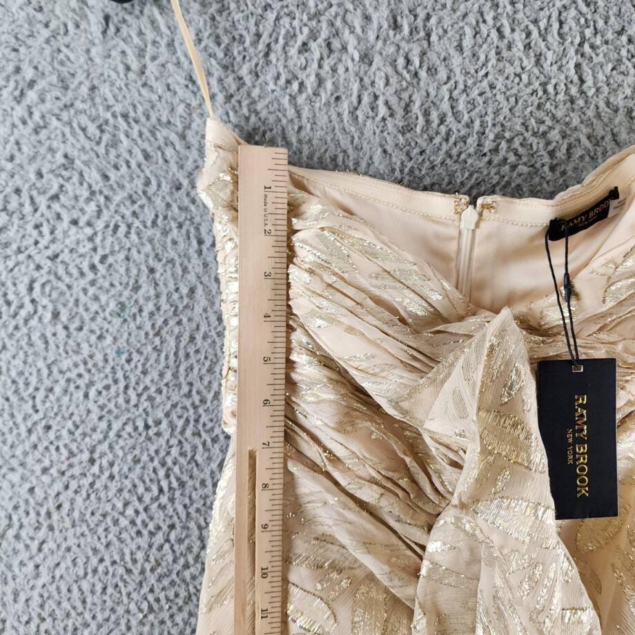 Ramy Brook Goldie Strapless Metallic Silk-Blend Dress Womens 4 Gold Ruffle Front