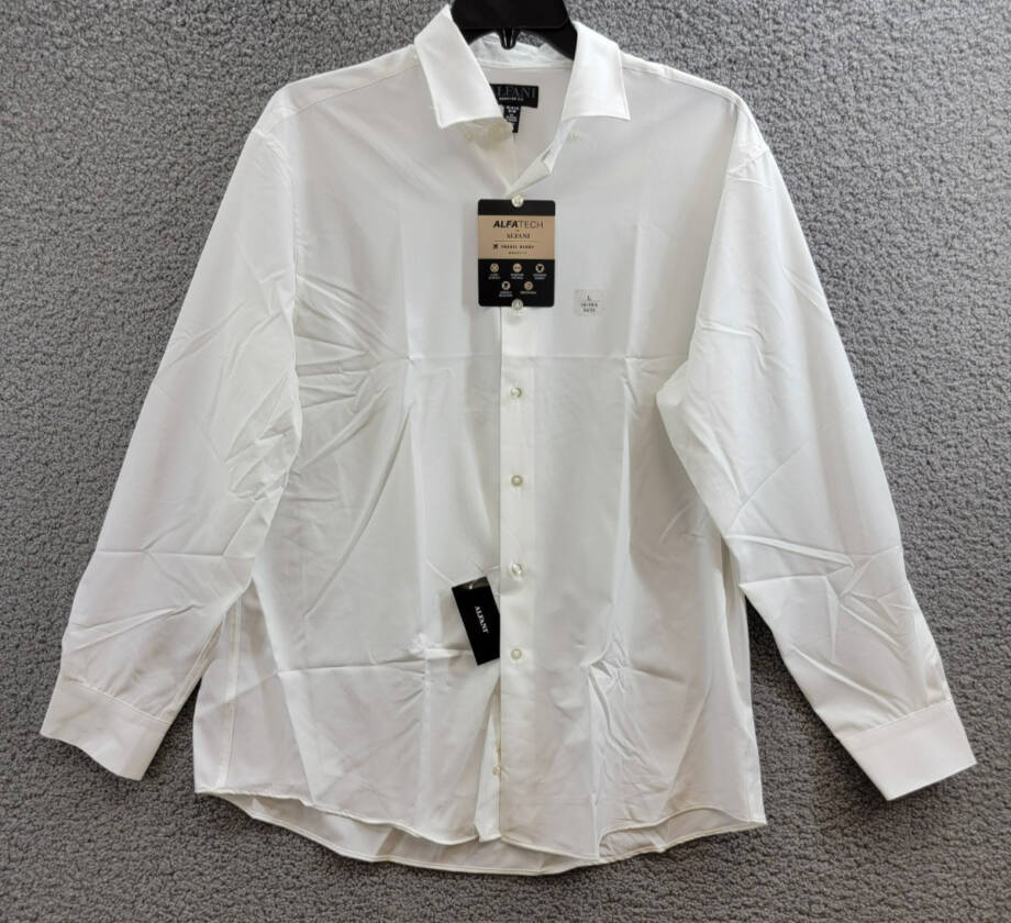 Alfani Regular Fit Travel Ready Solid Dress Shirt Men's 16-16.5 34-35 White L/S