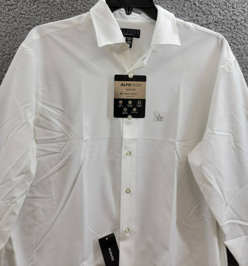 Alfani Regular Fit Travel Ready Solid Dress Shirt Men's 16-16.5 34-35 White L/S