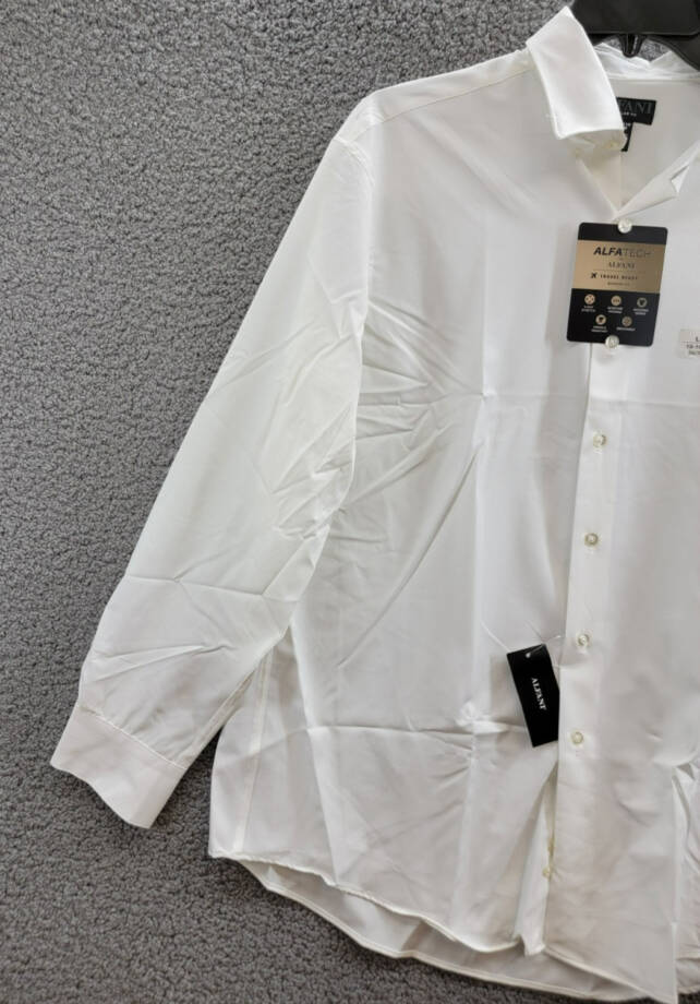 Alfani Regular Fit Travel Ready Solid Dress Shirt Men's 16-16.5 34-35 White L/S