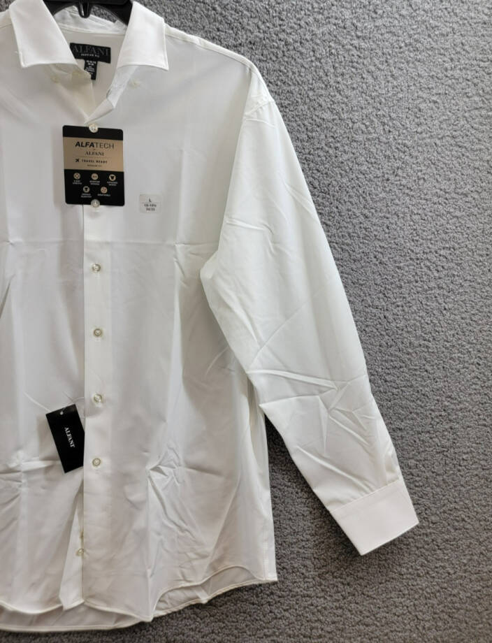 Alfani Regular Fit Travel Ready Solid Dress Shirt Men's 16-16.5 34-35 White L/S