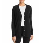 C by Bloomingdale's Cashmere Grandfather Cardigan Women's M Black Button Front