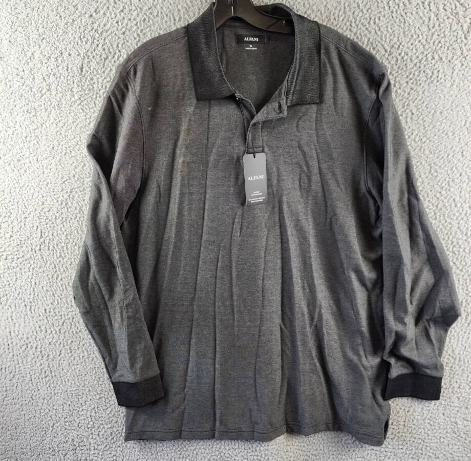 ALFANI Classic-Fit Long Sleeve Polo Shirt Men's XL Deep Black Button Closure
