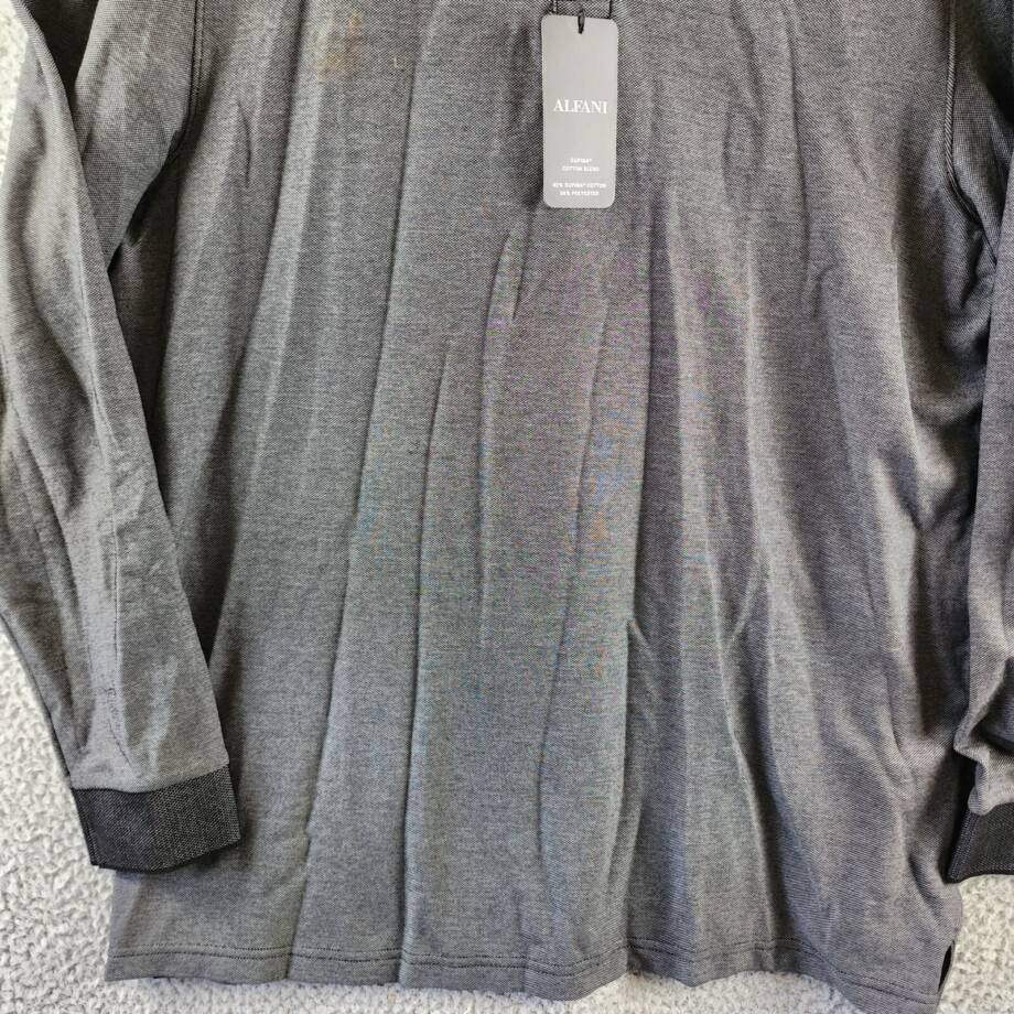 ALFANI Classic-Fit Long Sleeve Polo Shirt Men's XL Deep Black Button Closure