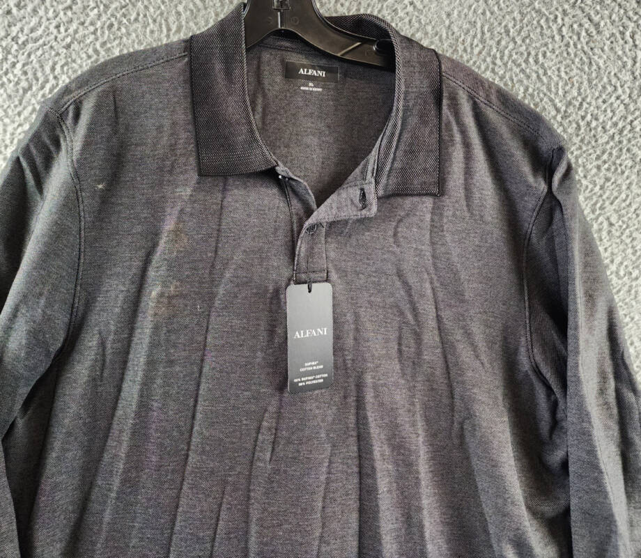 ALFANI Classic-Fit Long Sleeve Polo Shirt Men's XL Deep Black Button Closure