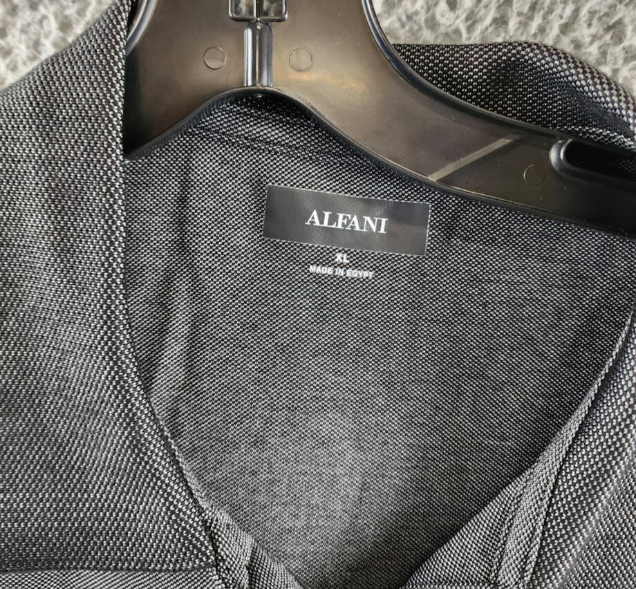 ALFANI Classic-Fit Long Sleeve Polo Shirt Men's XL Deep Black Button Closure
