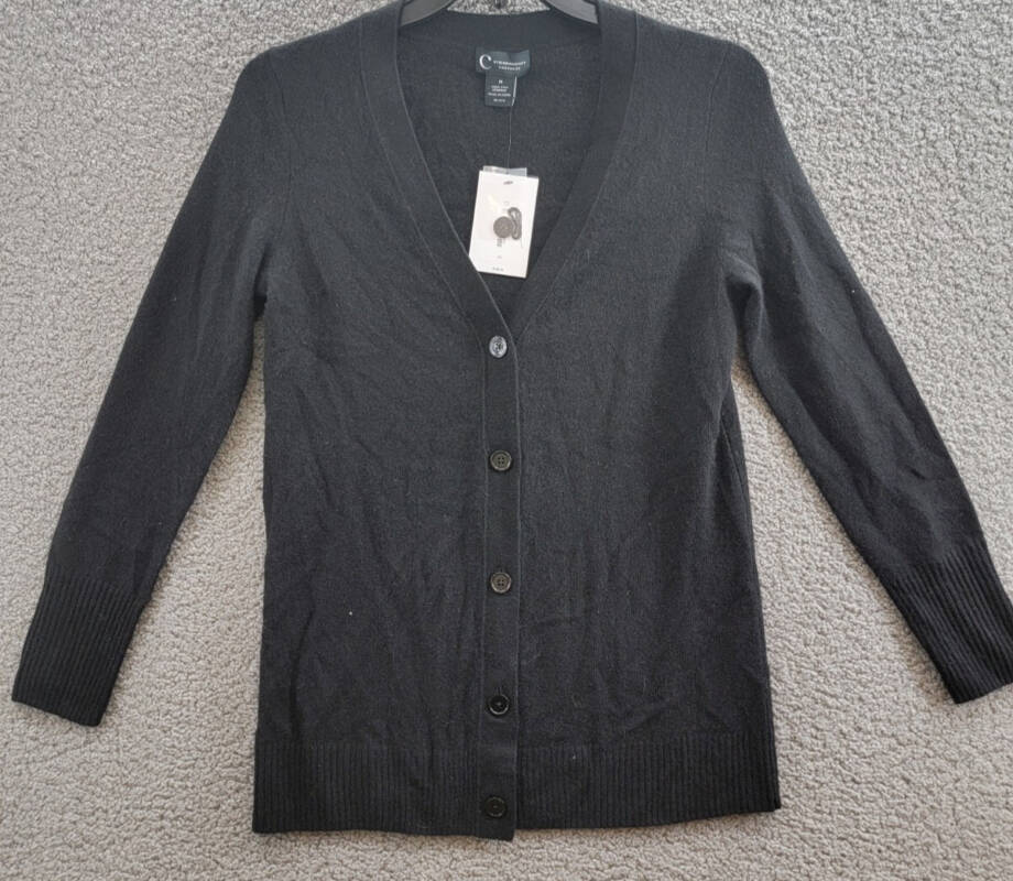 C by Bloomingdale's Cashmere Grandfather Cardigan Women's M Black Button Front