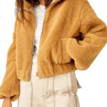 Free People Get Cozy Fleece Jacket Women's M Tan Camel Side Pockets Full Zip L/S