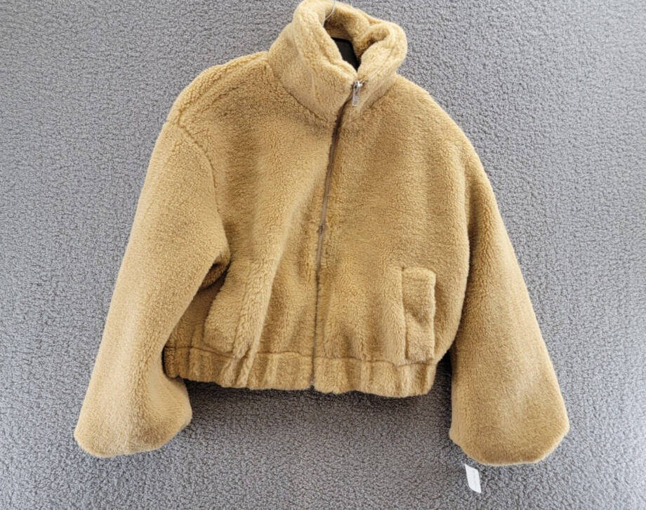 Free People Get Cozy Fleece Jacket Women's M Tan Camel Side Pockets Full Zip L/S
