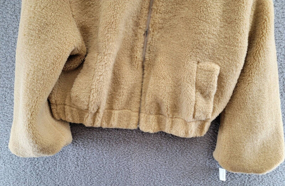 Free People Get Cozy Fleece Jacket Women's M Tan Camel Side Pockets Full Zip L/S