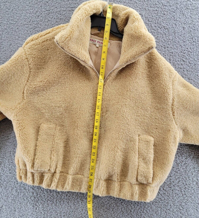 Free People Get Cozy Fleece Jacket Women's M Tan Camel Side Pockets Full Zip L/S