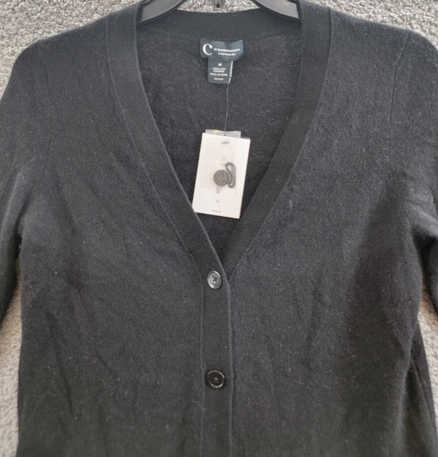 C by Bloomingdale's Cashmere Grandfather Cardigan Women's M Black Button Front