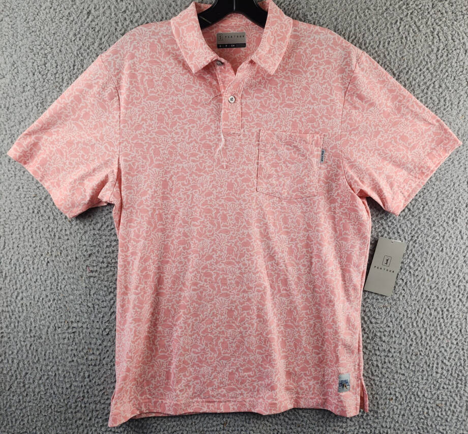 PGA TOUR Sea Life Short Sleeve Performance Golf Polo Shirt Men's S Pink Icing