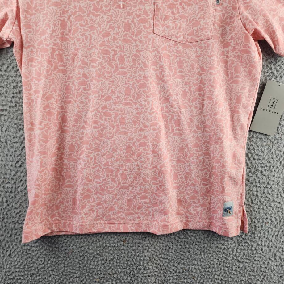 PGA TOUR Sea Life Short Sleeve Performance Golf Polo Shirt Men's S Pink Icing