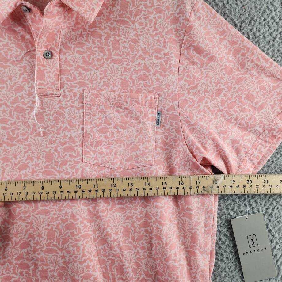 PGA TOUR Sea Life Short Sleeve Performance Golf Polo Shirt Men's S Pink Icing