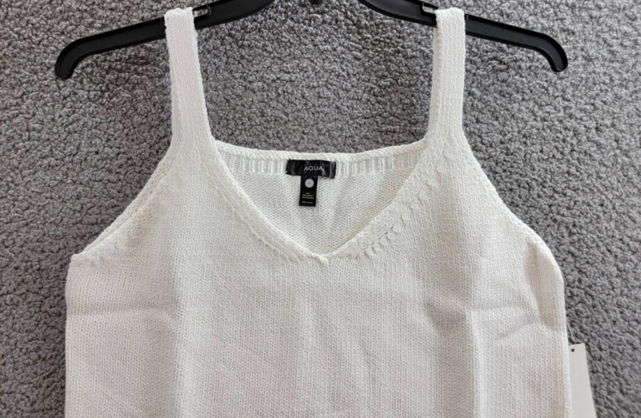 AQUA Pointelle Trim V-Neck Tank Top Women's XL White Sleeveless Pullover