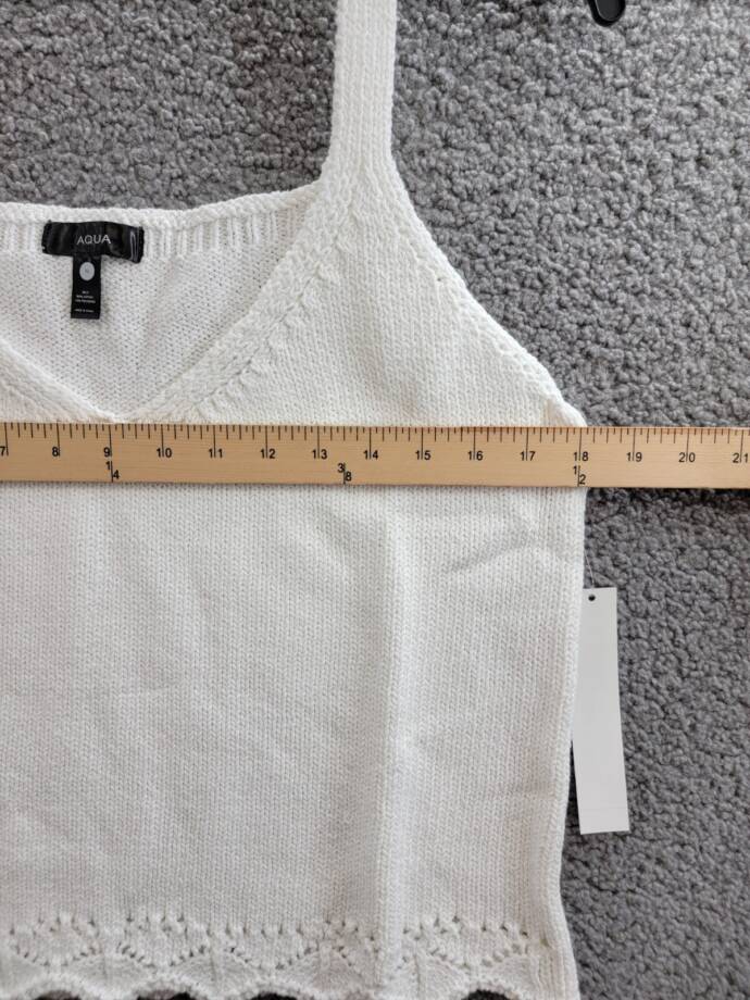 AQUA Pointelle Trim V-Neck Tank Top Women's XL White Sleeveless Pullover
