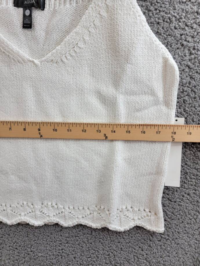 AQUA Pointelle Trim V-Neck Tank Top Women's XL White Sleeveless Pullover