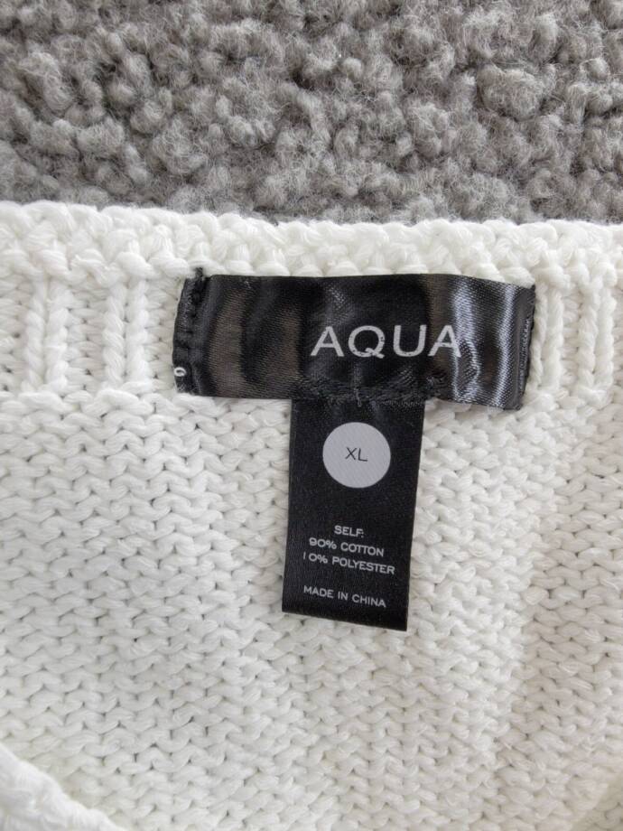 AQUA Pointelle Trim V-Neck Tank Top Women's XL White Sleeveless Pullover