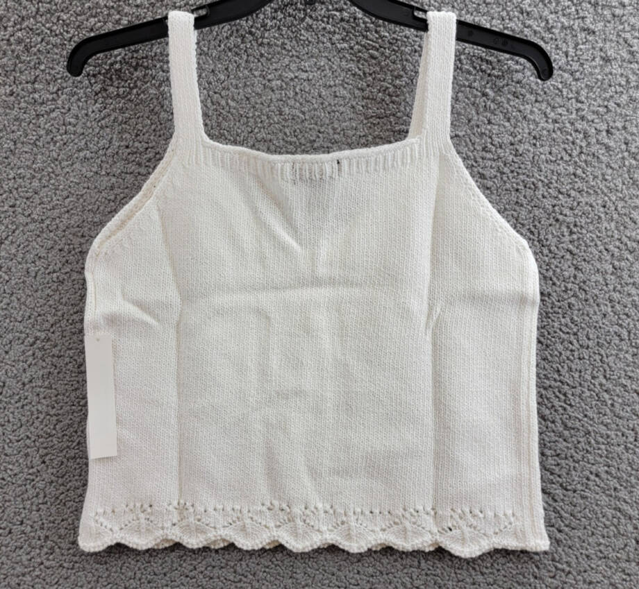 AQUA Pointelle Trim V-Neck Tank Top Women's XL White Sleeveless Pullover