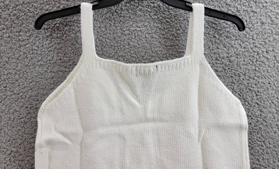 AQUA Pointelle Trim V-Neck Tank Top Women's XL White Sleeveless Pullover
