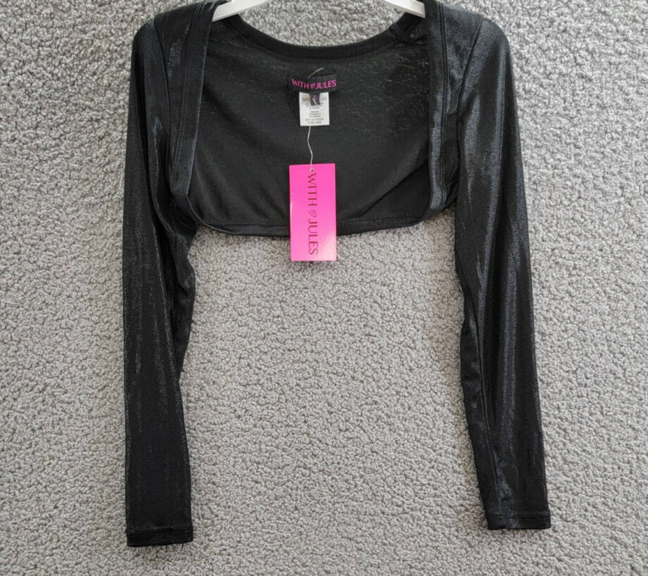 With Jules Open Front Cropped Shrug Big Girls' L Black Solid Long Sleeve Pull On
