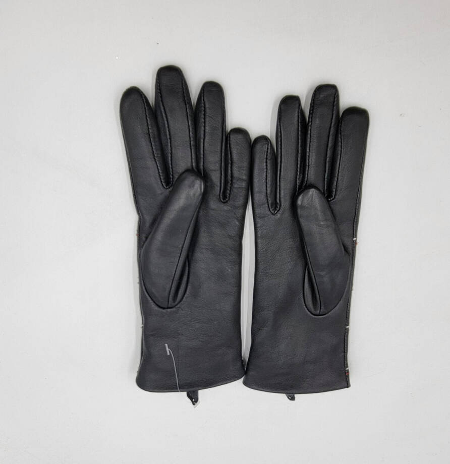 Charter Club Plaid Topstitch Leather Gloves Women's S Black Slip On