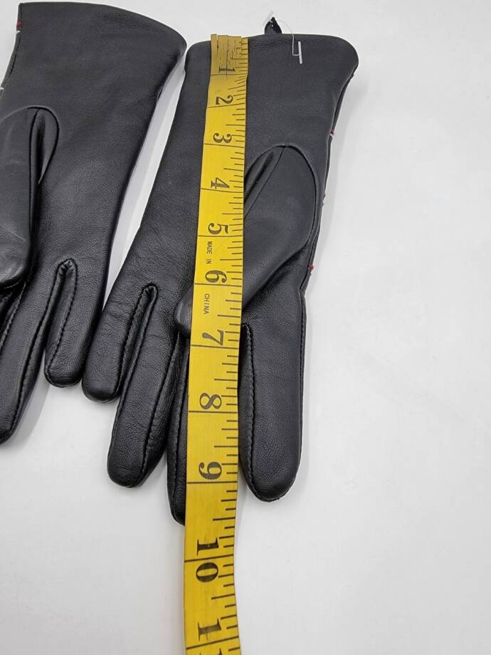 Charter Club Plaid Topstitch Leather Gloves Women's S Black Slip On