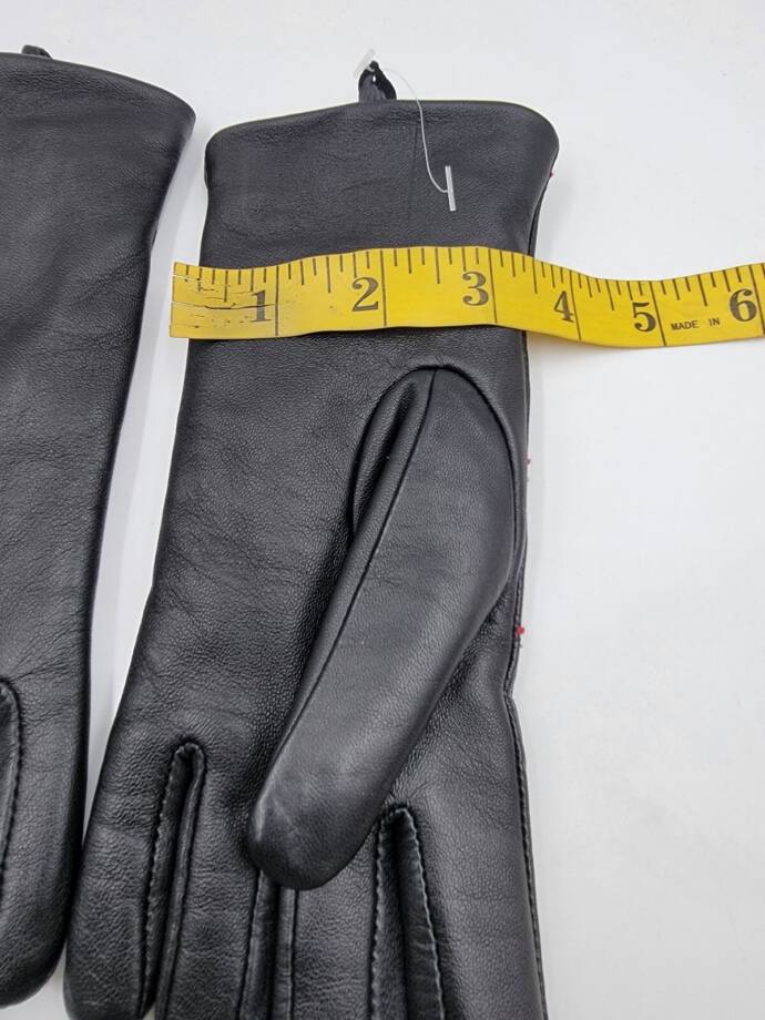 Charter Club Plaid Topstitch Leather Gloves Women's S Black Slip On
