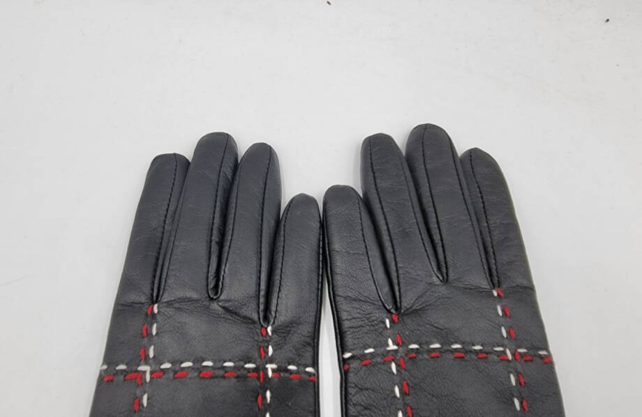 Charter Club Plaid Topstitch Leather Gloves Women's S Black Slip On