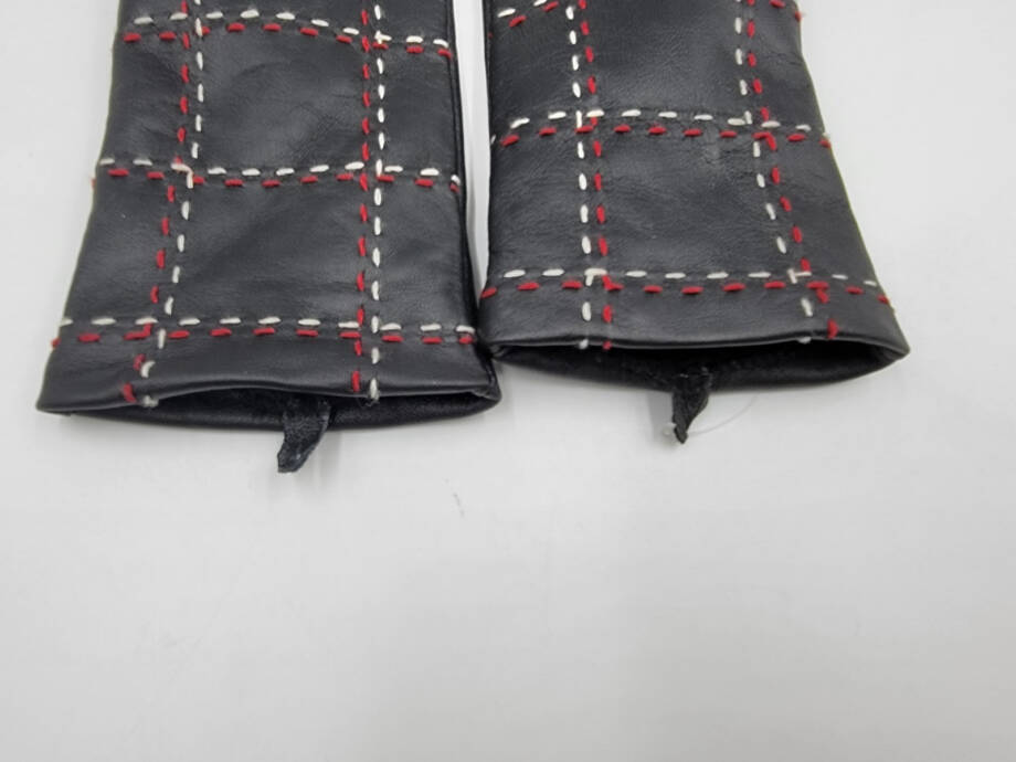 Charter Club Plaid Topstitch Leather Gloves Women's S Black Slip On