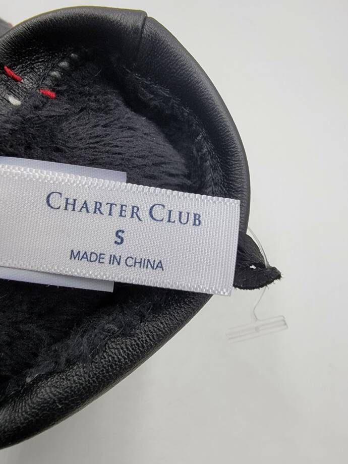 Charter Club Plaid Topstitch Leather Gloves Women's S Black Slip On