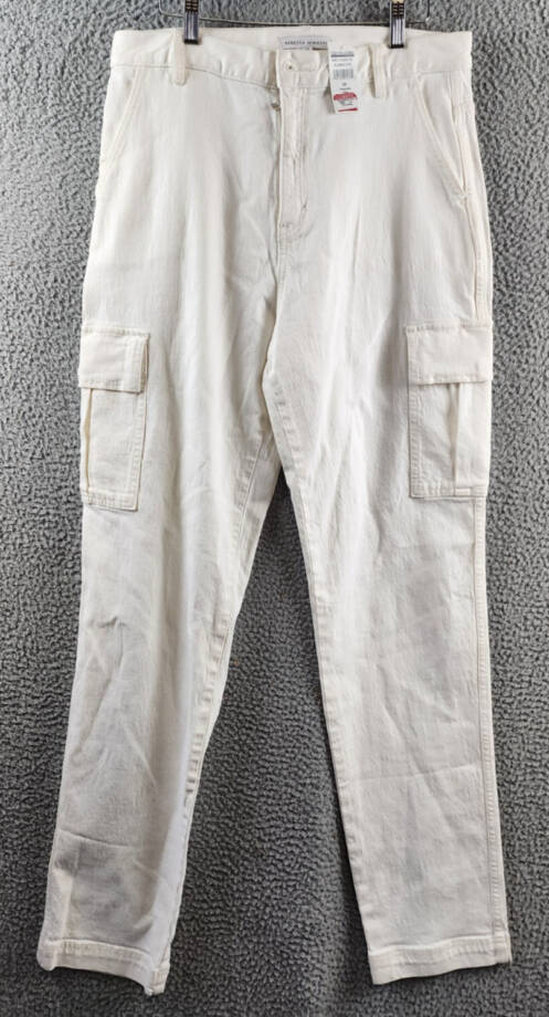 REBECCA MINKOFF Relaxed Cargo Pants Women's 29 Alabaster Zip & Button Closure