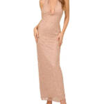 Liv Foster Pearl On Mesh Column Gown Women's 4 Pink Sleeveless Back Zip Closure~