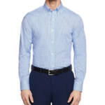 Tommy Hilfiger TH Flex Regular Fit Stretch Twill Dress Shirt Men's 16 34-35 Blue