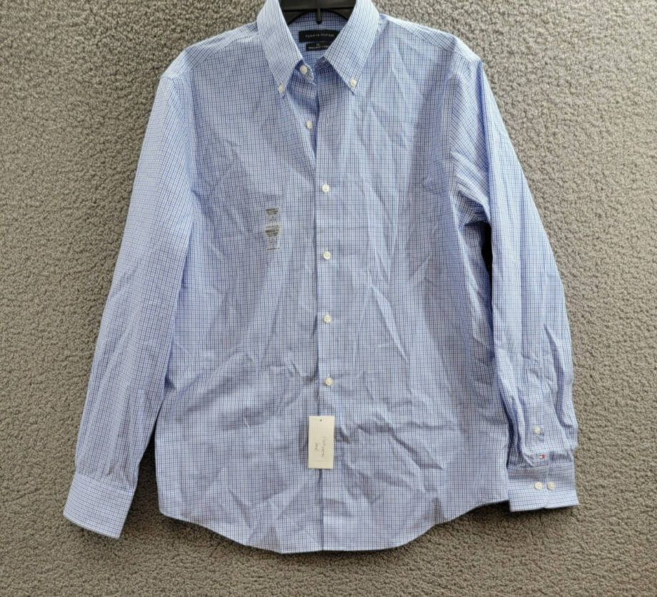 Tommy Hilfiger TH Flex Regular Fit Stretch Twill Dress Shirt Men's 16 34-35 Blue