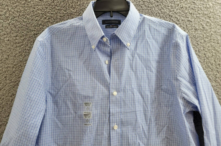Tommy Hilfiger TH Flex Regular Fit Stretch Twill Dress Shirt Men's 16 34-35 Blue