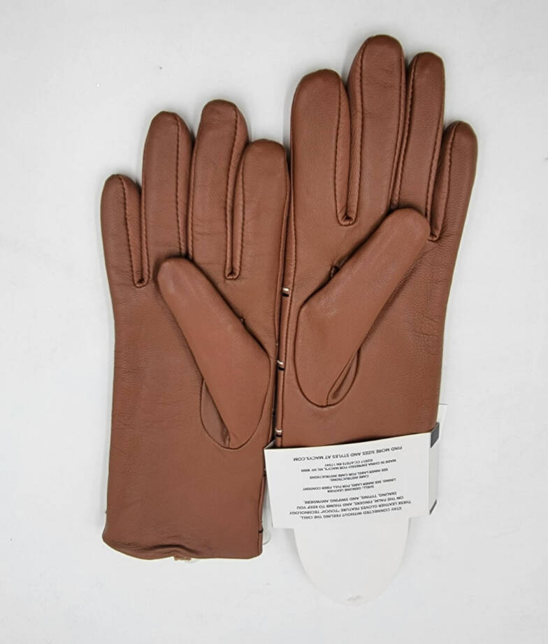 Charter Club Plaid Topstitch Leather Gloves Women's S Saddle Slip On