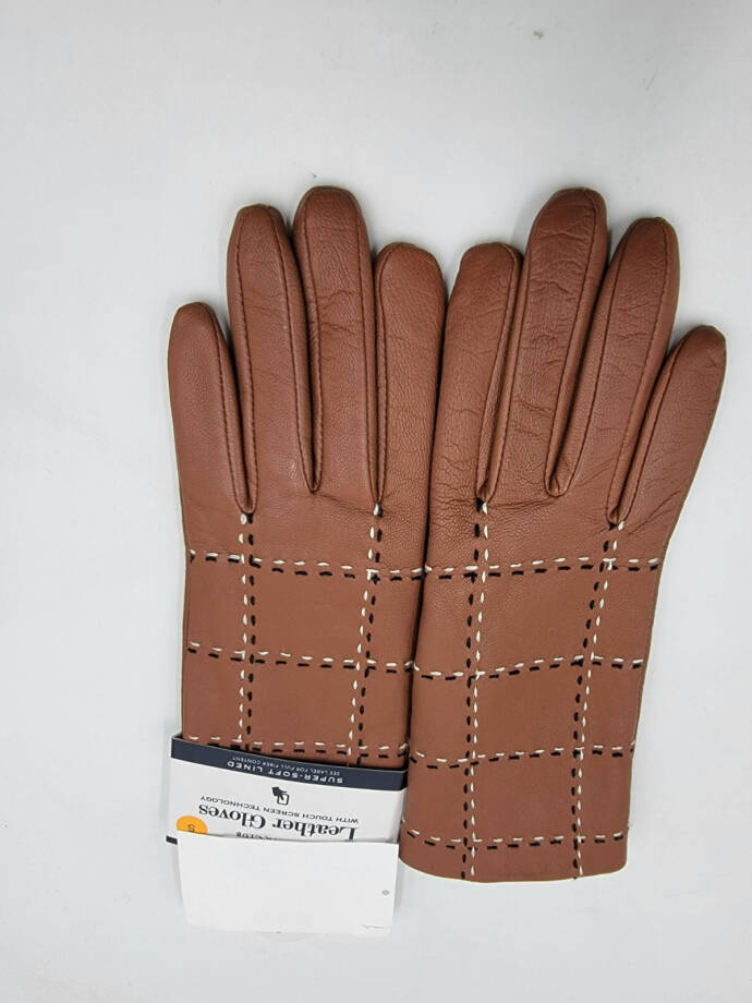 Charter Club Plaid Topstitch Leather Gloves Women's S Saddle Slip On
