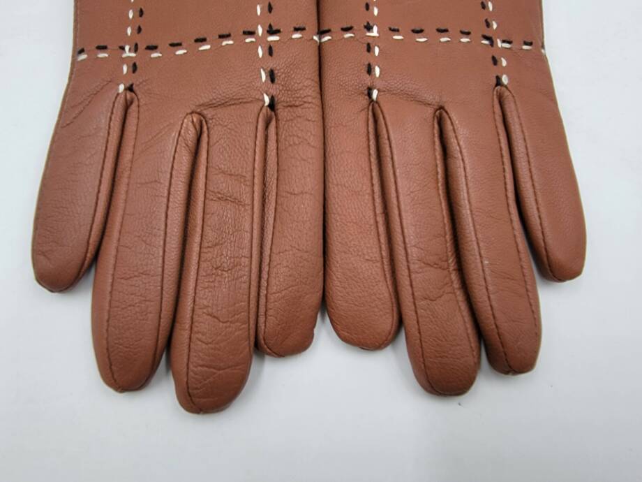 Charter Club Plaid Topstitch Leather Gloves Women's S Saddle Slip On