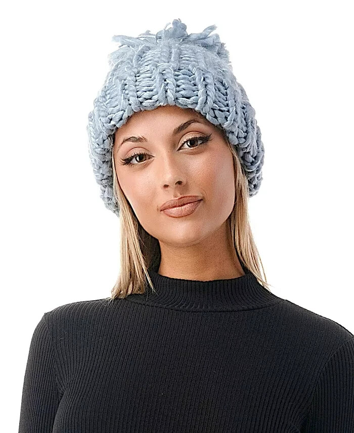 Marcus Adler Luxe Chunky Knit Pom Cuffed Beanie Women's Blue Multi