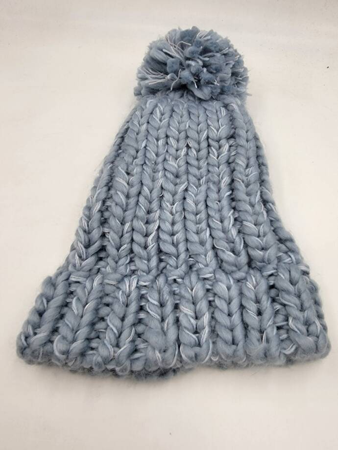 Marcus Adler Luxe Chunky Knit Pom Cuffed Beanie Women's Blue Multi